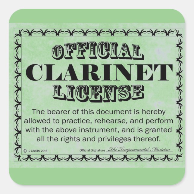 Pegatina Clarinet License Square (Anverso)