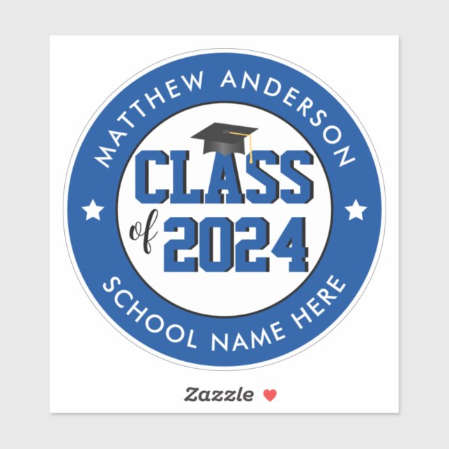 Pegatina Clase de 2024 Elegante graduado azul (Hoja)