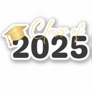 Pegatina clase de 2025, graduación negro dorado 