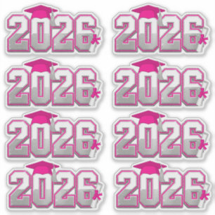 Pegatina Clase de 2026 Graduación Rosa y Plateada