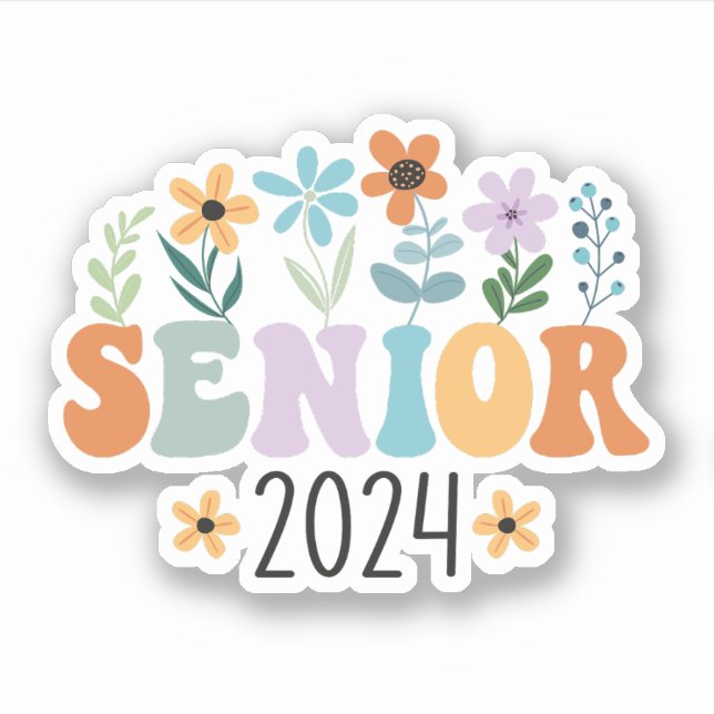 Pegatina Clase Groovy Retro Superior 2024 Graduación 2024 (Anverso)