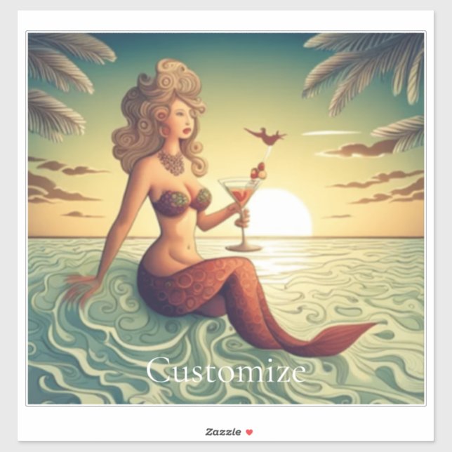 Pegatina Clásica Martini Mermaid Thunder_Cove (Hoja)