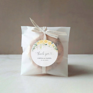 Pegatina Clásica Redonda de Boda con Floral Amaril