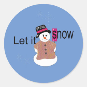 Pegatina clásica redonda de hombre de nieve Let it
