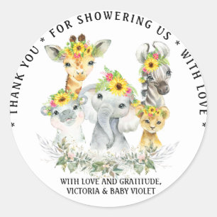 Pegatina clásica redonda para baby shower Sunflowe
