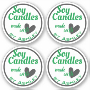 Pegatina Clásico corazón verde y gris sobre velas de soja b