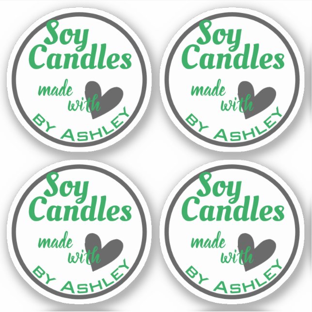 Pegatina Clásico corazón verde y gris sobre velas de soja b (Anverso)