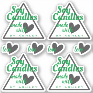 Pegatina Clásico corazón verde y gris sobre velas de soja b