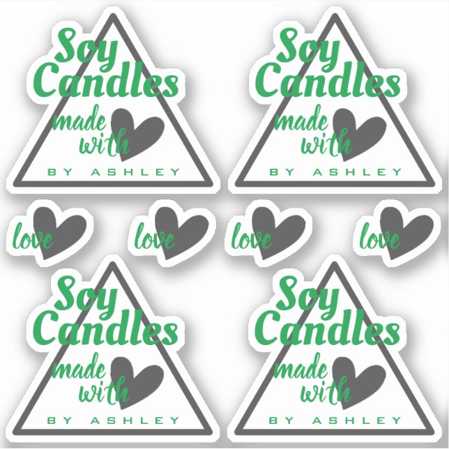 Pegatina Clásico corazón verde y gris sobre velas de soja b (Anverso)
