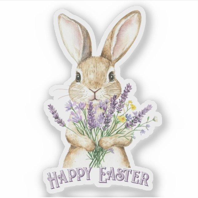 Pegatina Classic Purple Happy Easter Bunny (Anverso)