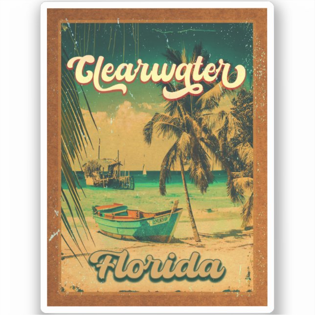 Pegatina Clearwater Beach Florida Palm Tree Souvenirs 60 (Anverso)