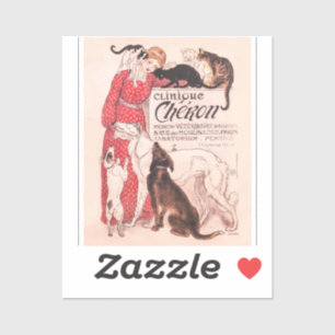 Pegatina Clinique Cheron Vintage Dog Cat Steinlen Poster