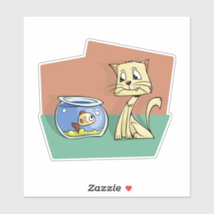 Pegatina Clipart de petanca de gato y peces