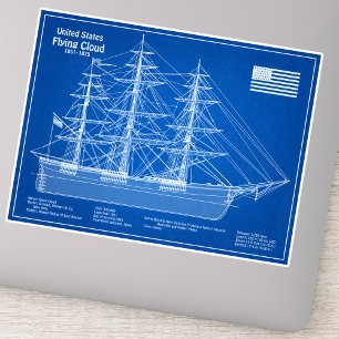 Pegatina Clipper Ship Flying Cloud - Blueprint ABD