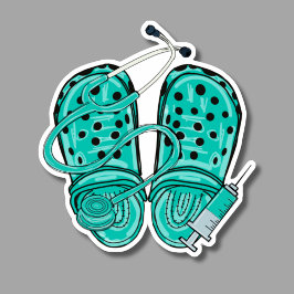 Pegatina Clogs de enfermería, estetioscopio y jeringas impe