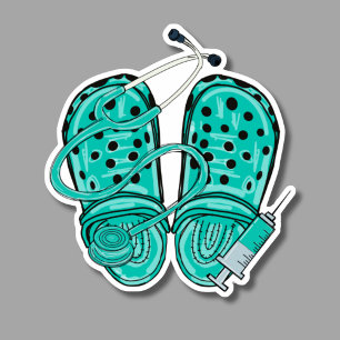 Pegatina Clogs de enfermería, estetioscopio y jeringas impe