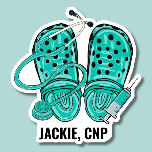 Pegatina Clogs de Enfermería verde y jeringas Monograma a p (Subido por el creador)