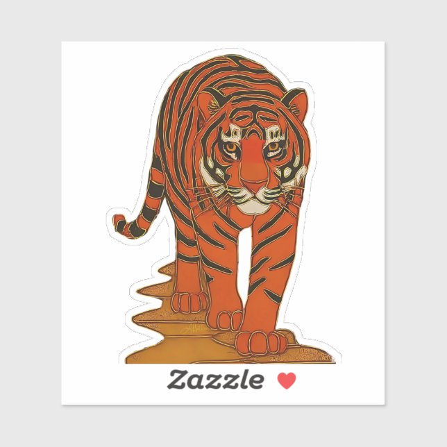 Pegatina Cloisonne Art Tiger on the Jungle Path (Hoja)