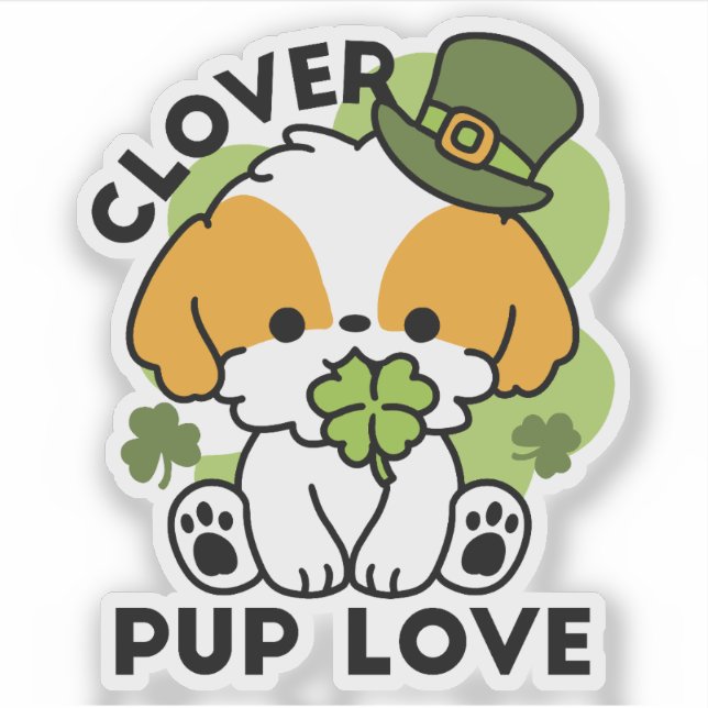 Pegatina Clover Pup Love - Diseño de perros del Día de San  (Anverso)