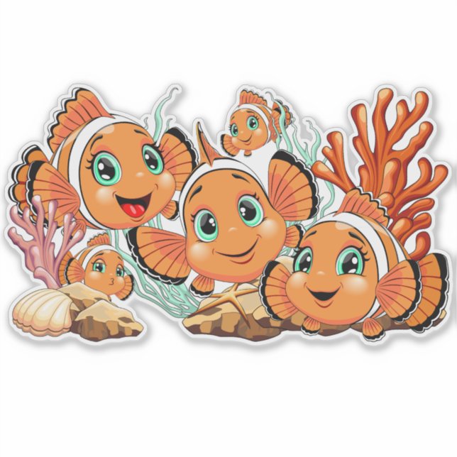 Pegatina Clown fish Cartoon cute Family Underwater (Anverso)
