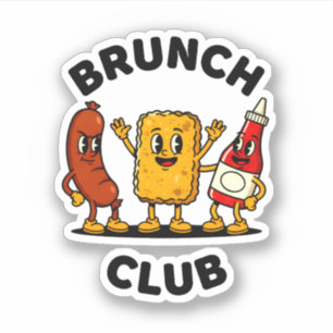 Pegatina Club de Brunch Diseño Retro de Dibujos Animados de