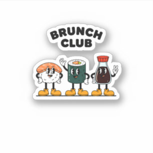 Pegatina Club de Brunch Retro Sushi & Salsa de Soja Cartoon
