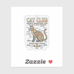 Pegatina Club de Gatos Anatomía de Gato Diagrama Científico