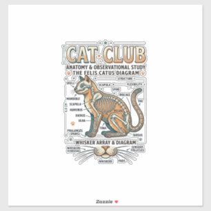 Pegatina Club de Gatos Anatomía de Gato Diagrama Científico