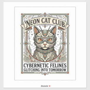 Pegatina Club de gatos neon gato ciberpunk arte vectorial v