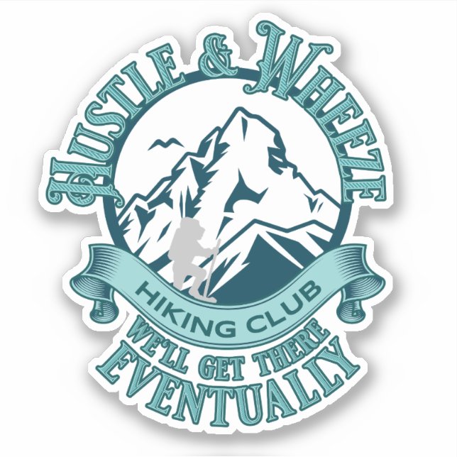 Pegatina Club de Senderismo Hustle & Wheeze (Anverso)
