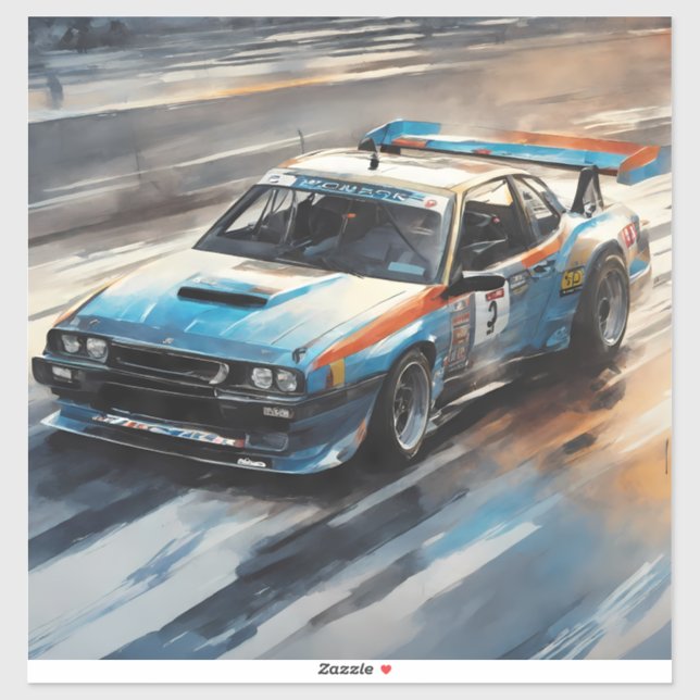 Pegatina Coche de Carreras azul deportivo (Hoja)