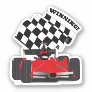 Pegatina Coche de Carreras Rojo - Bandera a Cuadros Deporte