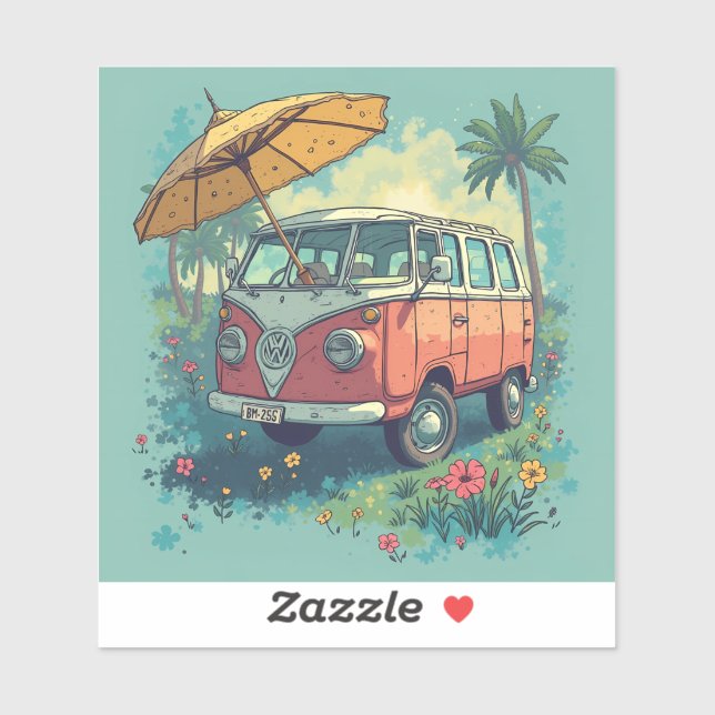 Pegatina Coche de viaje de pareja (Hoja)