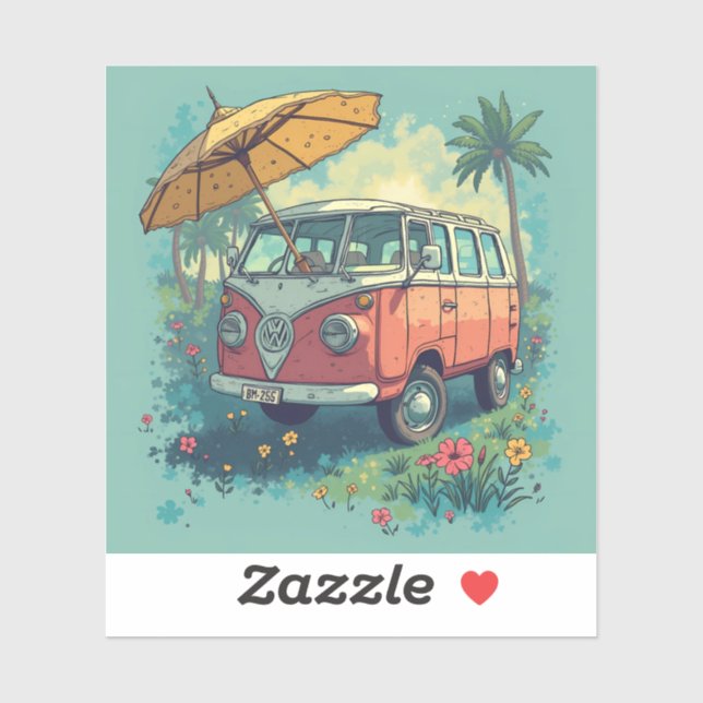 Pegatina Coche de viaje de pareja (Hoja)