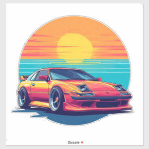 Pegatina Coche deportivo de estilo retro con fondo de puest