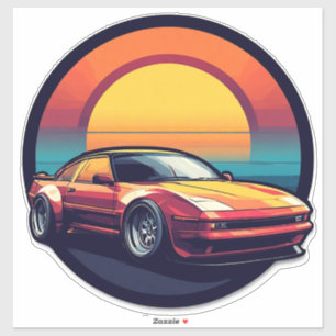 Pegatina Coche deportivo de estilo retro con fondo de puest