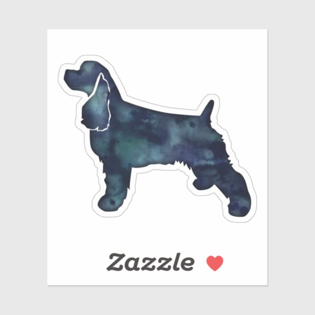 Pegatina Cocker Spaniel Dog Silhouette Black Watercolor (Hoja)