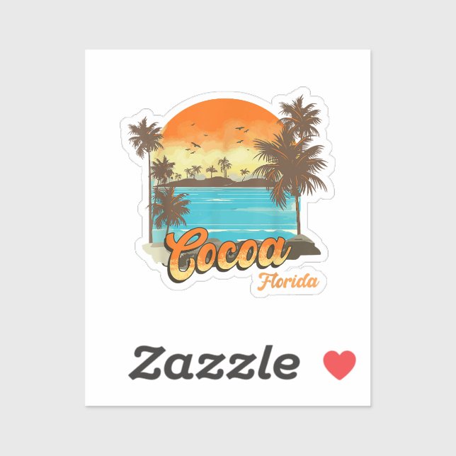 Pegatina Cocoa Florida Beach Summer Vacation Palm Sunset (Hoja)