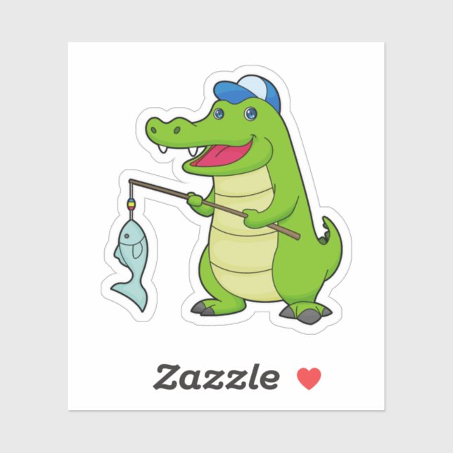 Pegatina Cocodrilo Pesca Pescador (Hoja)