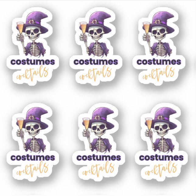Pegatina Cócteles y disfraces de Skelton morado (Anverso)