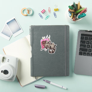 Pegatina Codicioso mapache lleno de Personalizado de pastel