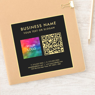 Pegatina Código QR Logo Empresarial Texto Elegante Negro y
