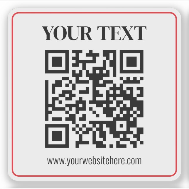 Pegatina Código QR simple en blanco y negro con borde rojo (Anverso)