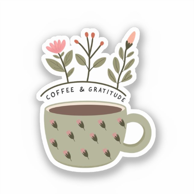 Pegatina Coffee Cup Floral Quote (Anverso)