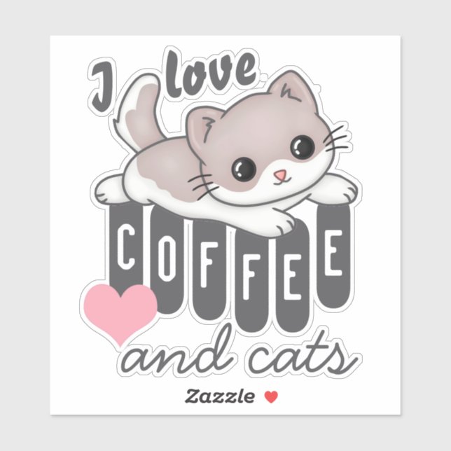 Pegatina Coffee de amor y gatos curados (Hoja)