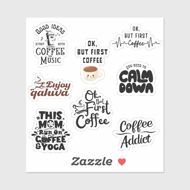 Pegatina Coffee Lovers Pack Set Typography Funny (Hoja)