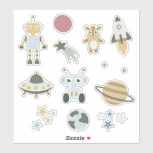 Pegatina Cohete Robot Espacial Cute Pastel Kids Galaxia