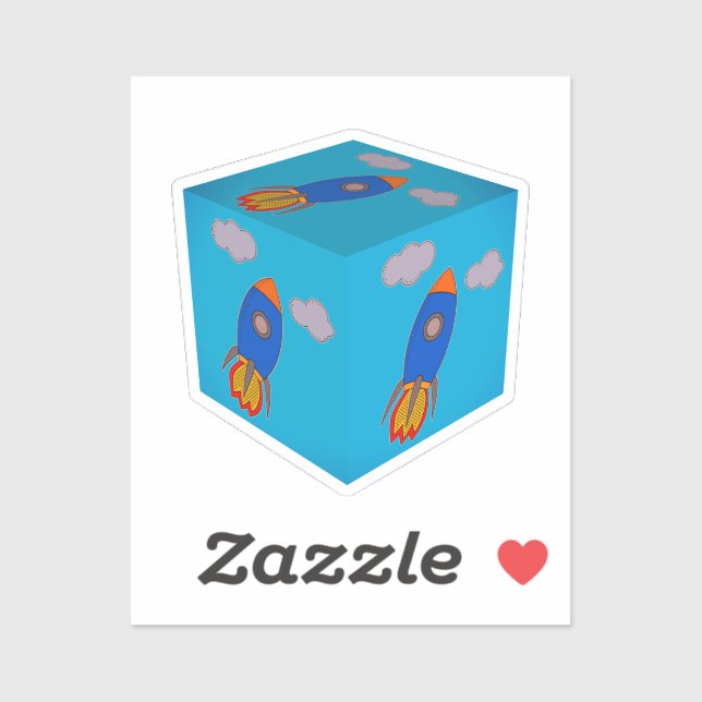 Pegatina Cohetes Espaciales personalizado Volando Y Cubo Az (Hoja)