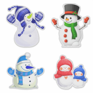 Pegatina Colección Alegre de Muñecos de Nieve de Invierno