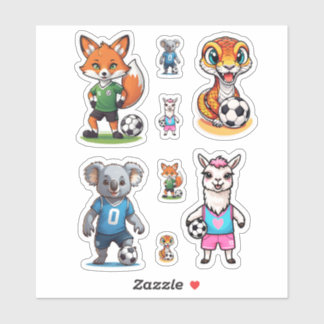 Pegatina Colección de adorables animales jugando fútbol 